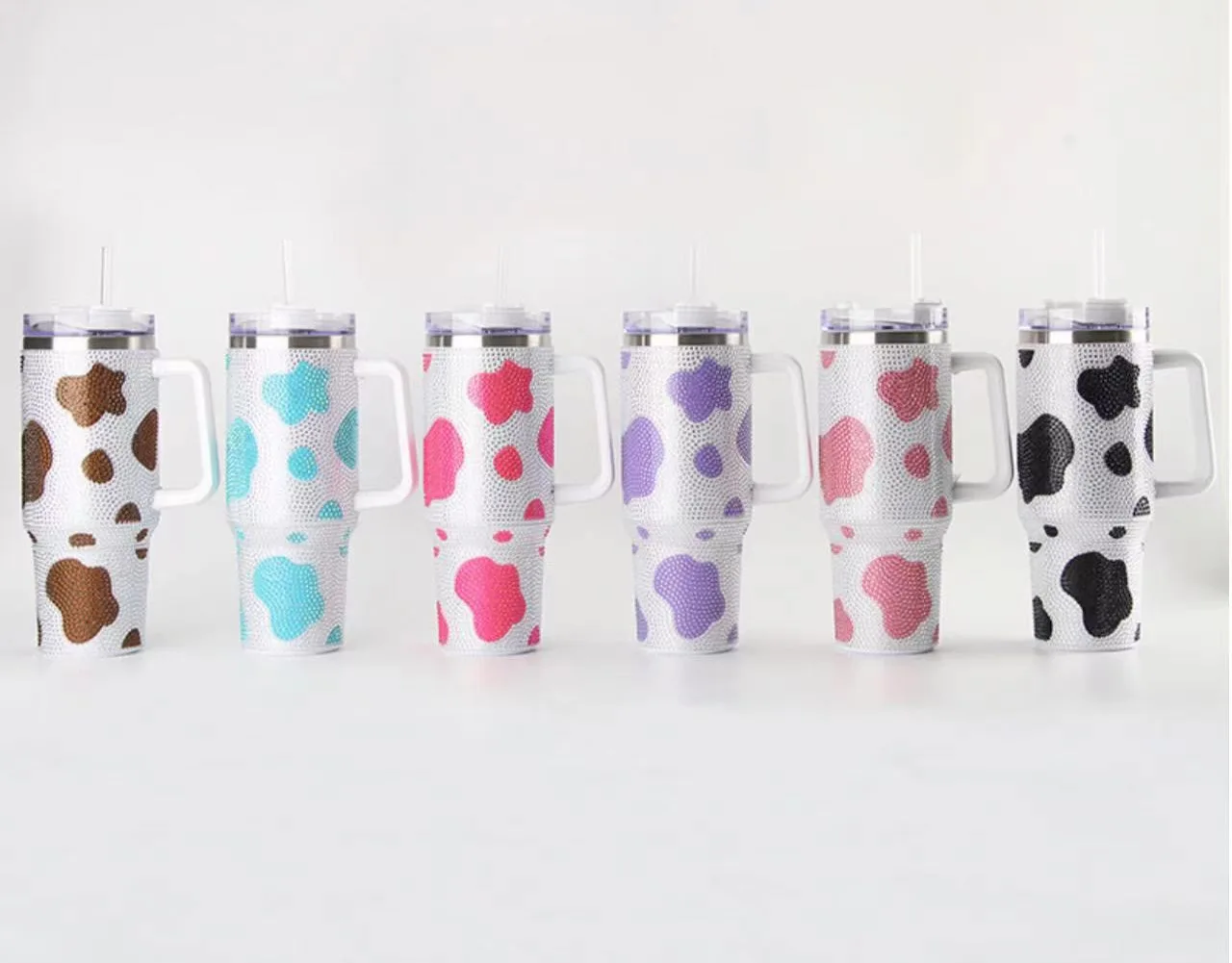 Custom Diamond Decorate 40oz 20oz Double Wall Stainless Steel Insulated Sublimation Tumbler With Straw And Handle