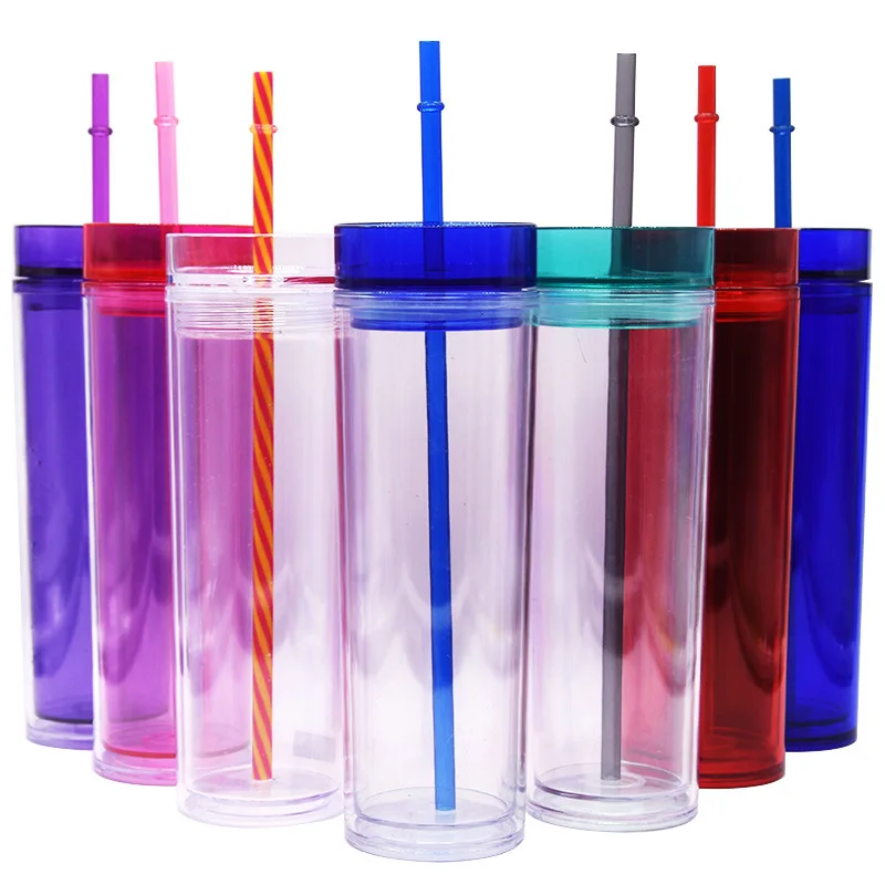 New Design Wholesale Colorful Clear Straight Plastic Tumbler With Lid And Straw In Box