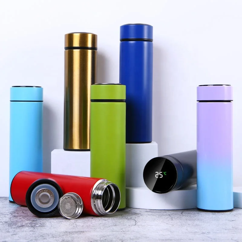 Custom Logo Stainless Steel Insulated Vacuum Flasks Straight Thermos Led Temperature Display Digital Termos Smart Water Bottle