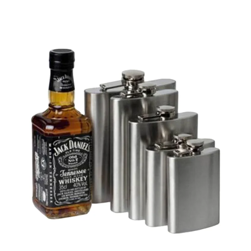 Optional Capacity Stainless Steel Sanding 7oz Silver Wholesale Hip Flask For Whiskey