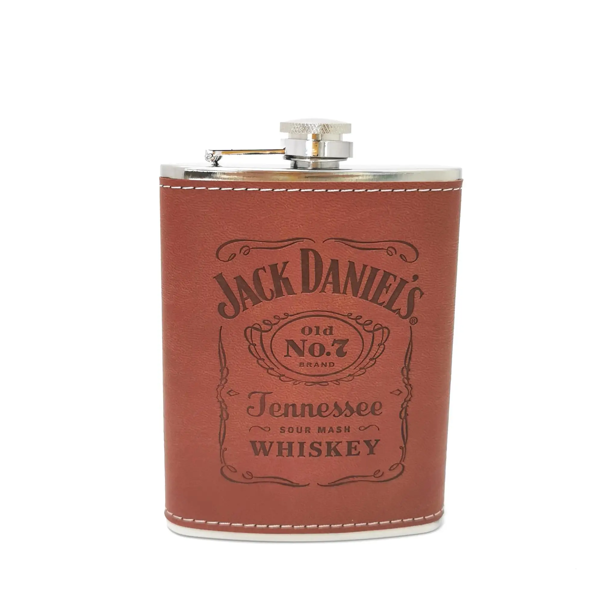 Wholesale 8oz Stainless Steel Leather Wrapped Hip Flask Food Grade Custom Logo Pu Leather Covered Hip Flagon Whisky Flask