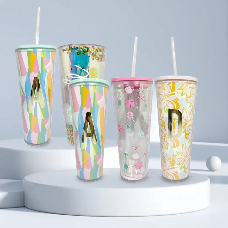 Custom Color Fashion Eco-friendly Straw Plastic Water Cup Plastic Straw Tumblers Customization Plastic Water Bottle