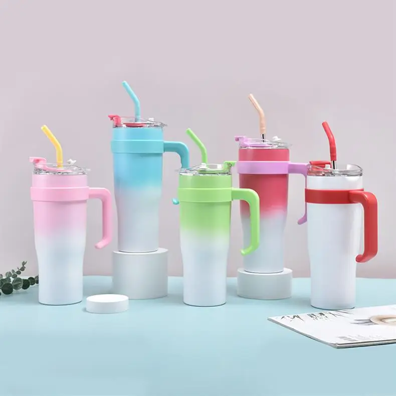 40oz Car Cup Big Mac Straw Vacuum Thermos Cup 304 Stainless Steel Handle Ice Bully Cup