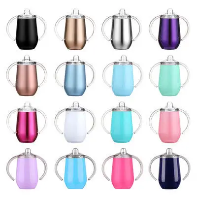 Wholesale 10oz Double Wall Stainless Steel Travel Mug Cup Insulated Baby Sippy Cup Egg Shape Sippy Coffee Cup With Handle