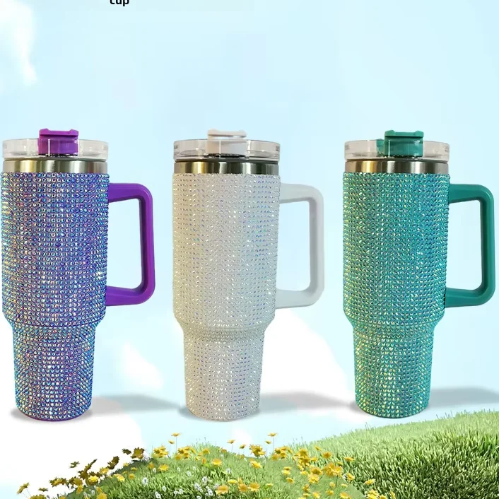 Simple Stick Diamond 30oz Handle Cup Diamond-encrusted Thermos Cup 304 Stainless Steel Large Capacity