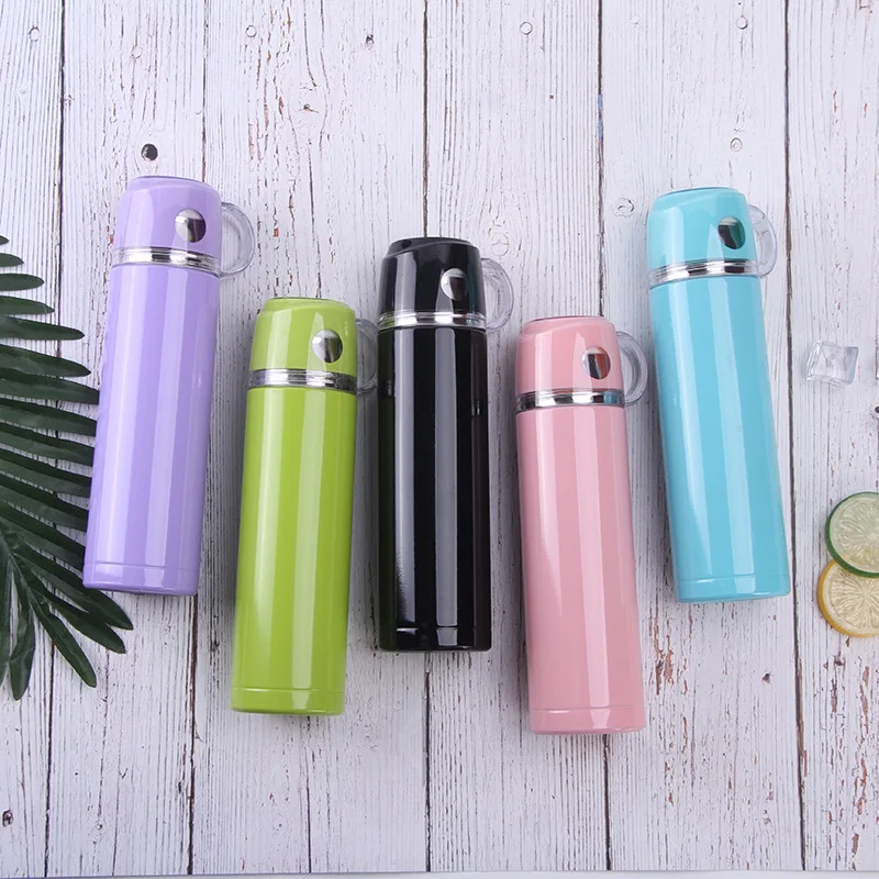 New Thermos Cup Women Men Children Cute Double Stainless Steel Vacuum Cup Portable Student Handle Cup