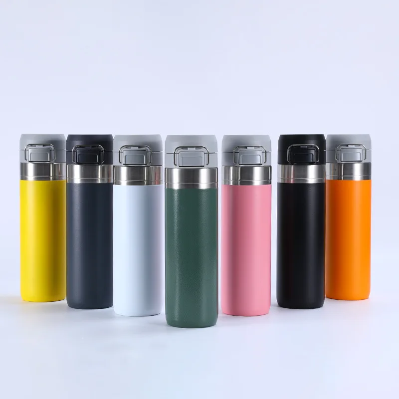 American 304 Stainless Steel Thermos Cup Portable Portable Sports Kettle Large Capacity Plastic Spray Vacuum Bouncing Cup