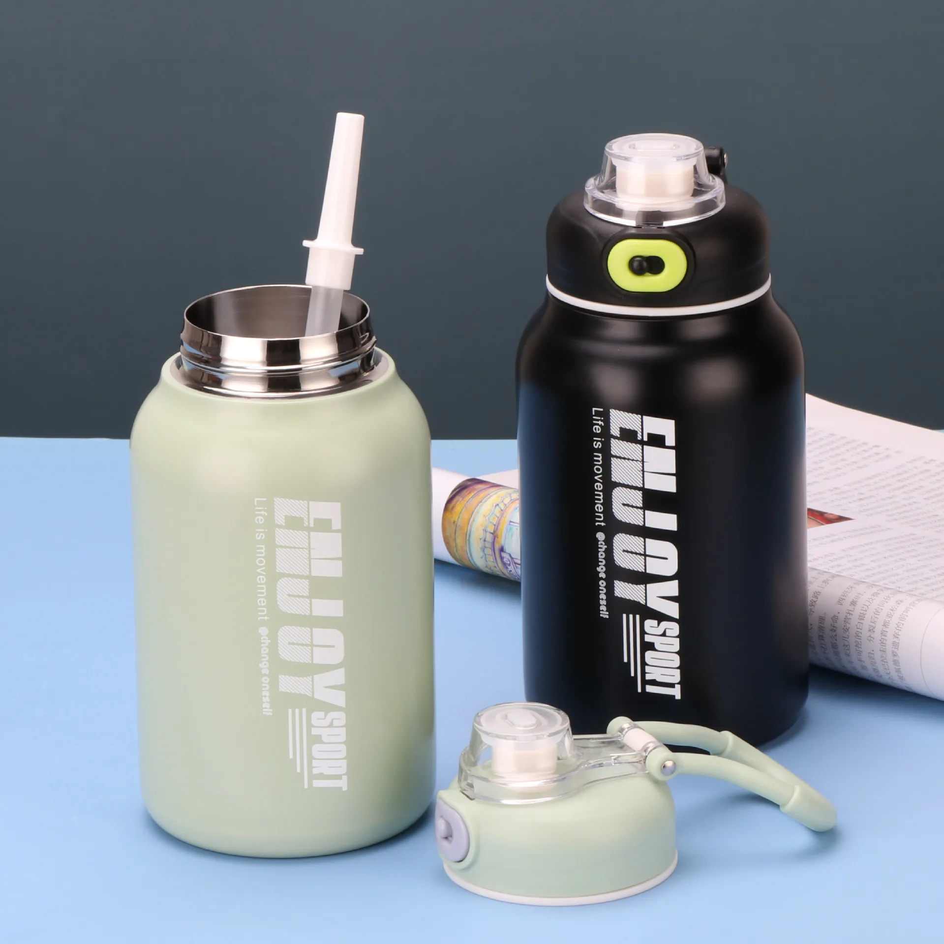 High Appearance Level Gradient Sports Kettle Large Capacity 304 Stainless Steel Portable Straight Drink Ton Ton Kettle