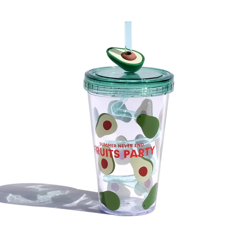 Fruit-themed Clear Plastic Tumblers With Lids And Straws - 500ml,Bpa-free,Ideal For Summer Beverages And Parties