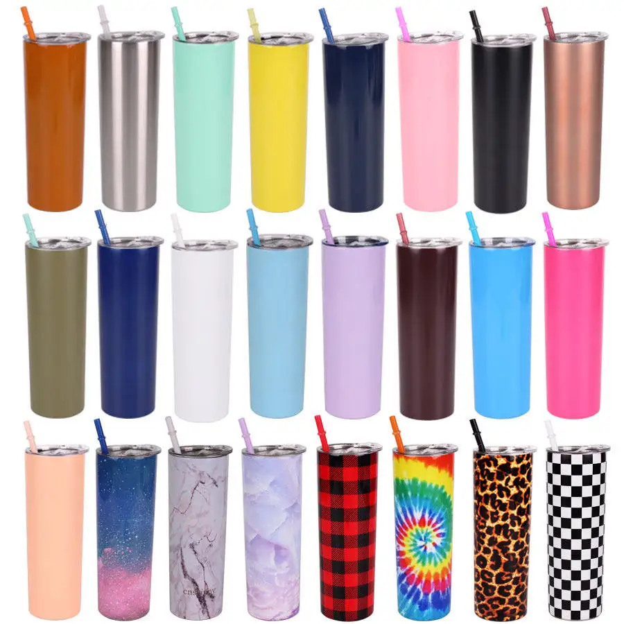 New 20oz Personalized Sublimation Colorful Water Cups Straight Tumbler Cup Travel Mugs With Straw Double Wall Vacuum Insulated