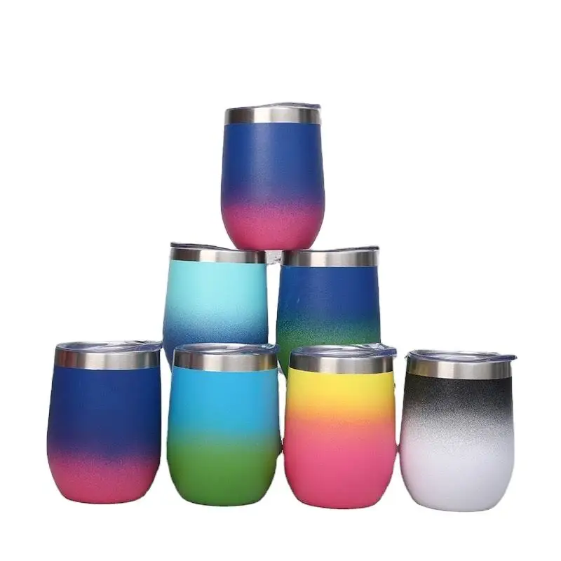 Hot Sale 12oz Double Wall Stainless Steel Vacuum Egg Shape Tumbler Insulated Wine Cup With Lid Customizable Tumbler Mugs