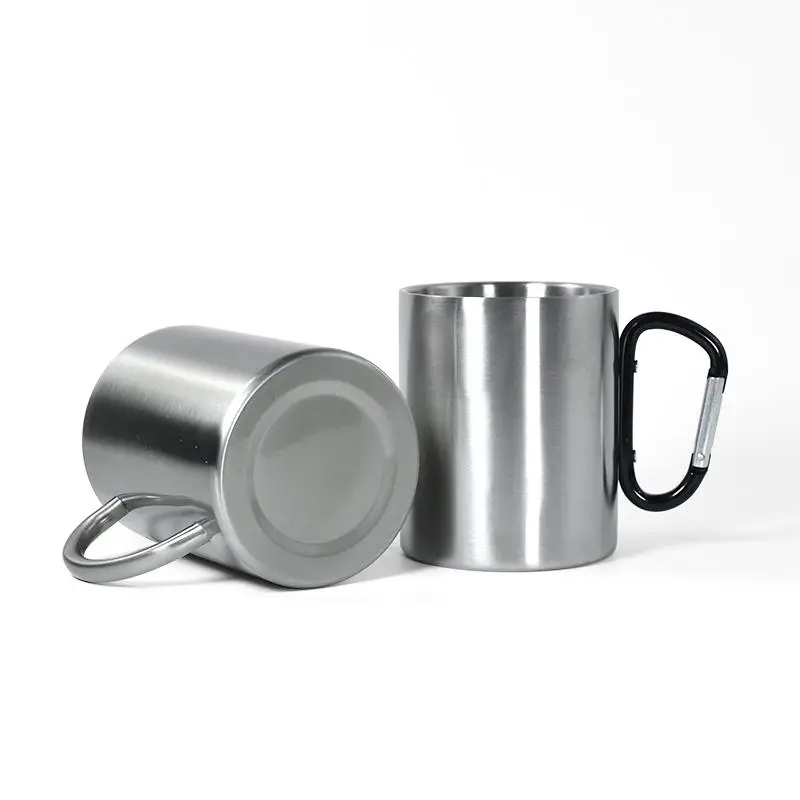 Hot Sale Double Wall Carabiner Camping Cooking Cup Stainless Steel Coffee Mug With Handle