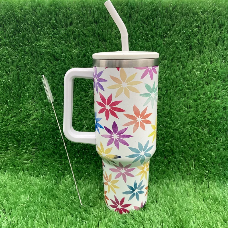 Wholesale Bulk 40oz Vacuum Double Walled Stainless Steel Tumbler Leaf Fireworks Pattern Tumbler Mug