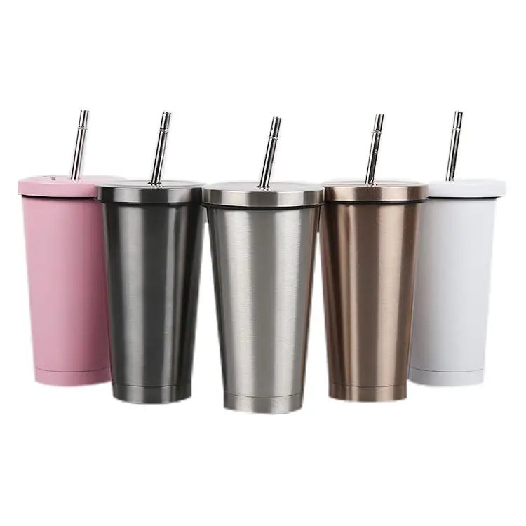 Wholesale Double Wall 304 Stainless Steel Vacuum Insulated Tumbler Thermal Cups Coffee Mugs With Straw Iced Cup