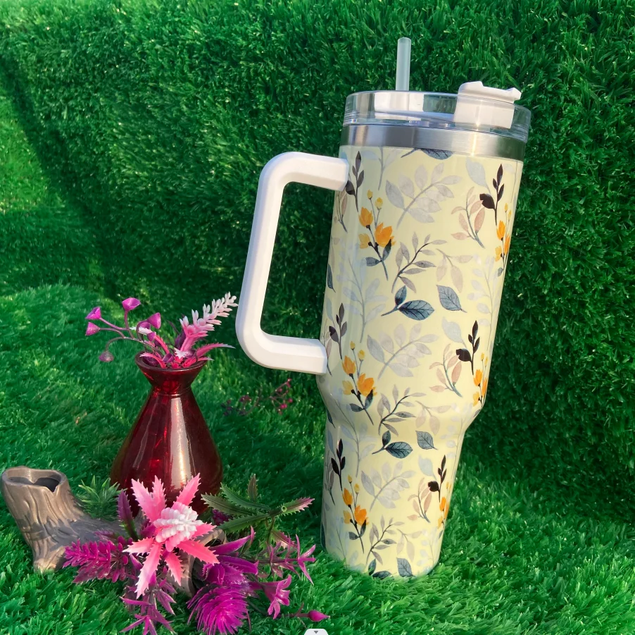 New Design Insulated Travel Cups Stainless Steel Tumbler White-orchid 40 Oz Tumbler With Handle