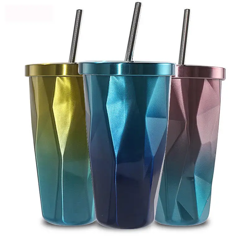 Colorful Straw Cup With 304 Stainless Steel Insulated Cup And Straw Inside And Outside