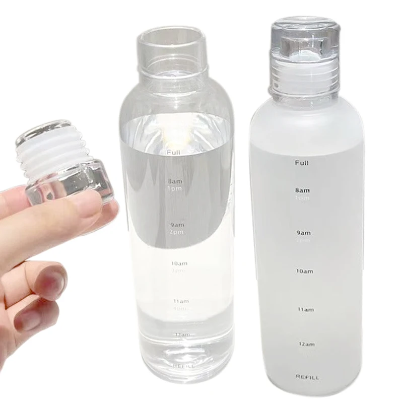 Wholesale 500ml Sports Camping Travel Drinking Water Bottle Time Marker Plastic Water Bottle With Lid