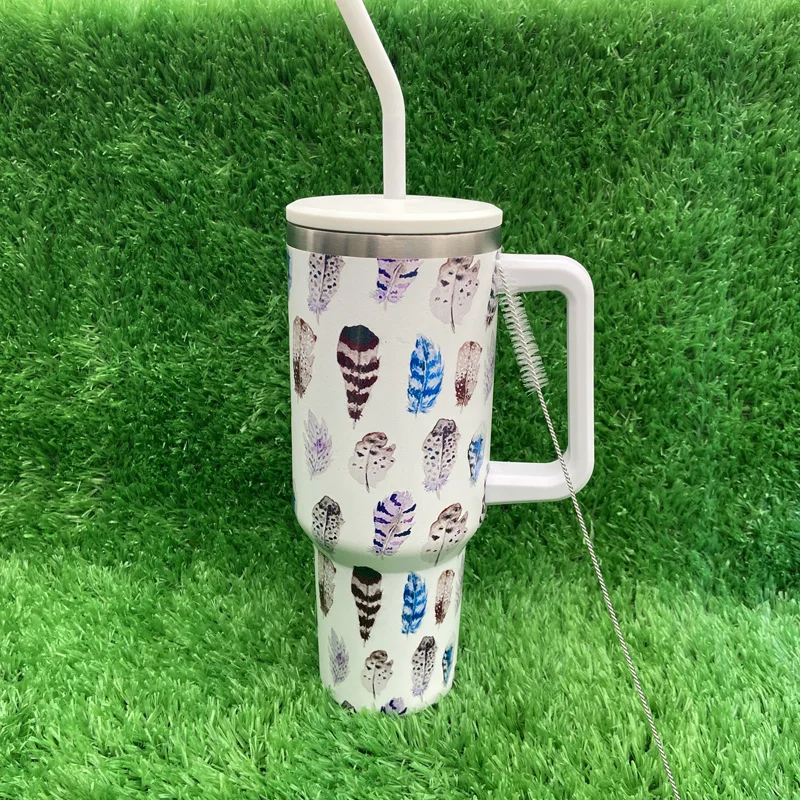 High Quality Stainless Steel Tumbler Cup Customization Feather Pattern Vacuum Insulated Tumbler
