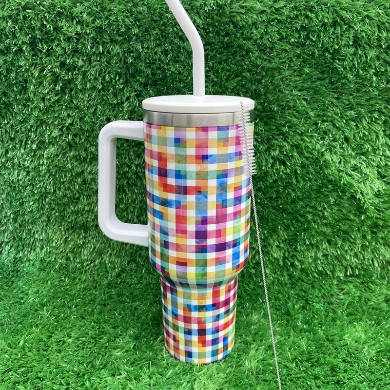 Hot Selling Diamond Pattern Series 40oz Stainless Steel Heat Insulation Sublimation Tumbler With Handle