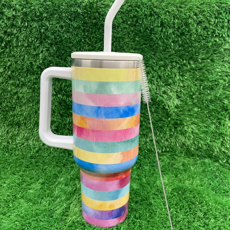 New Arrival Diamond Pattern Series Personalized Insulated Stainless Steel 40oz Sublimation Tumbler With Handle