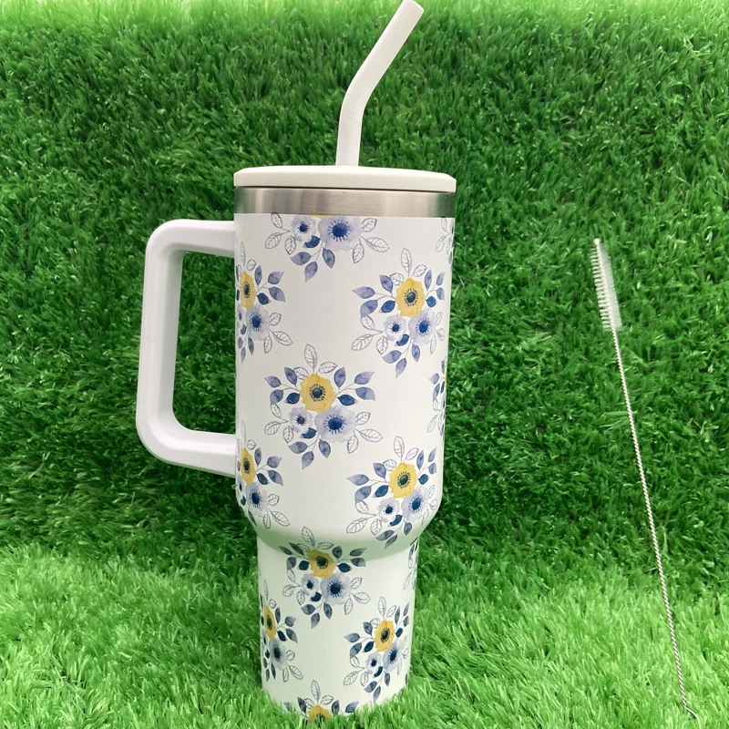New Arrival Flower Series Pattern Tumbler Stainless Steel 40oz Sublimation Tumbler With Handle