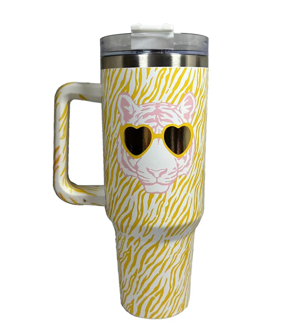 Custom 40oz 20oz Straight Double Wall Stainless Steel Insulated Sublimation Tumbler With Straw And Handle