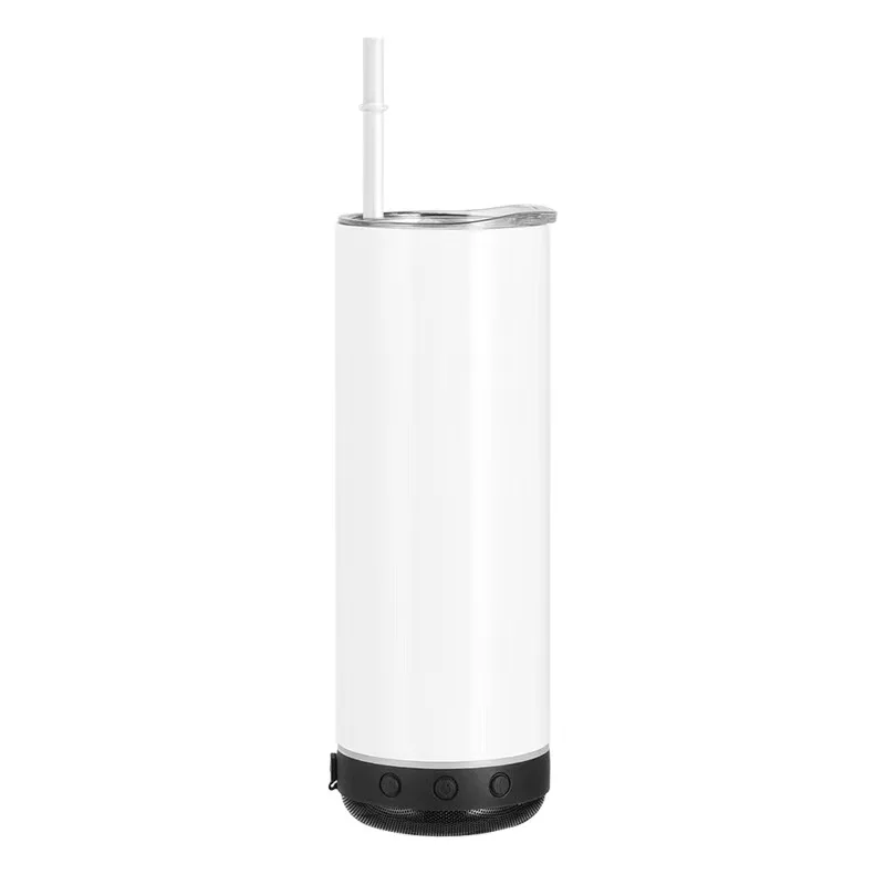 Wholesale Blank Technology China Smart 20 Oz White Skinny Personalized Sublimation Travel Tumbler With Bluetooth Speaker