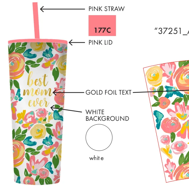 Effect Mary Square With Strong Straw Start Buck Production Double Plastic China Tumbler - Best Mom Ever Garden Party With Gold