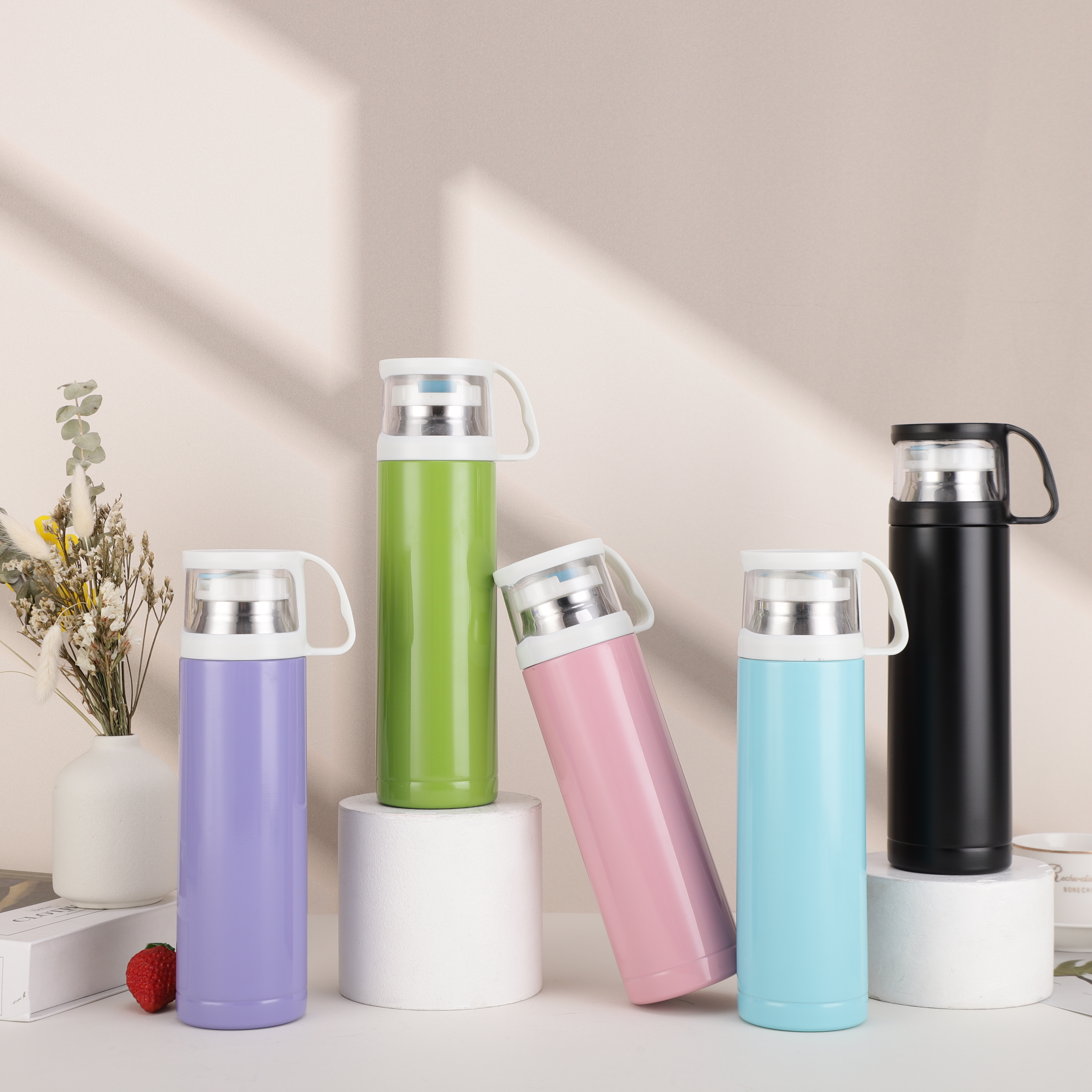 480ml Clear-Lid Vacuum Tumbler, Stainless Steel