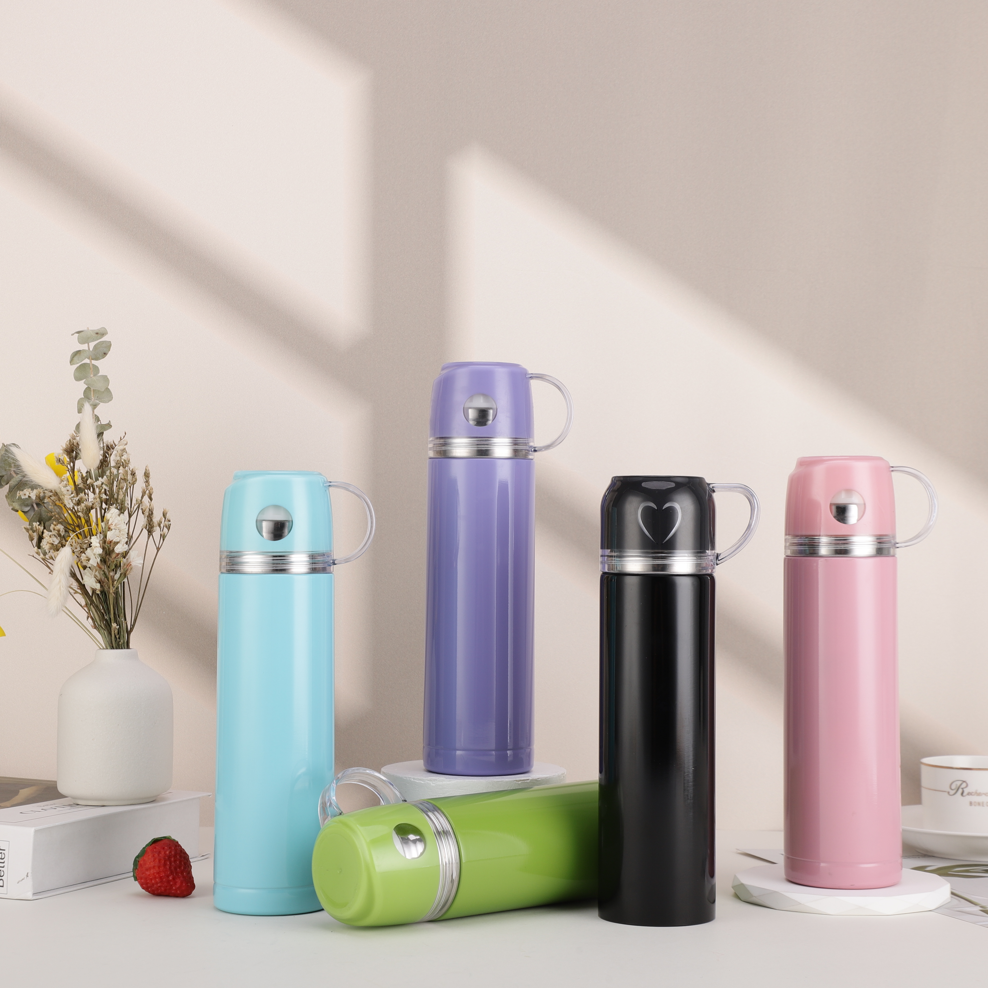 480ml Fruit Clear-Lid Tumbler, Stainless Steel